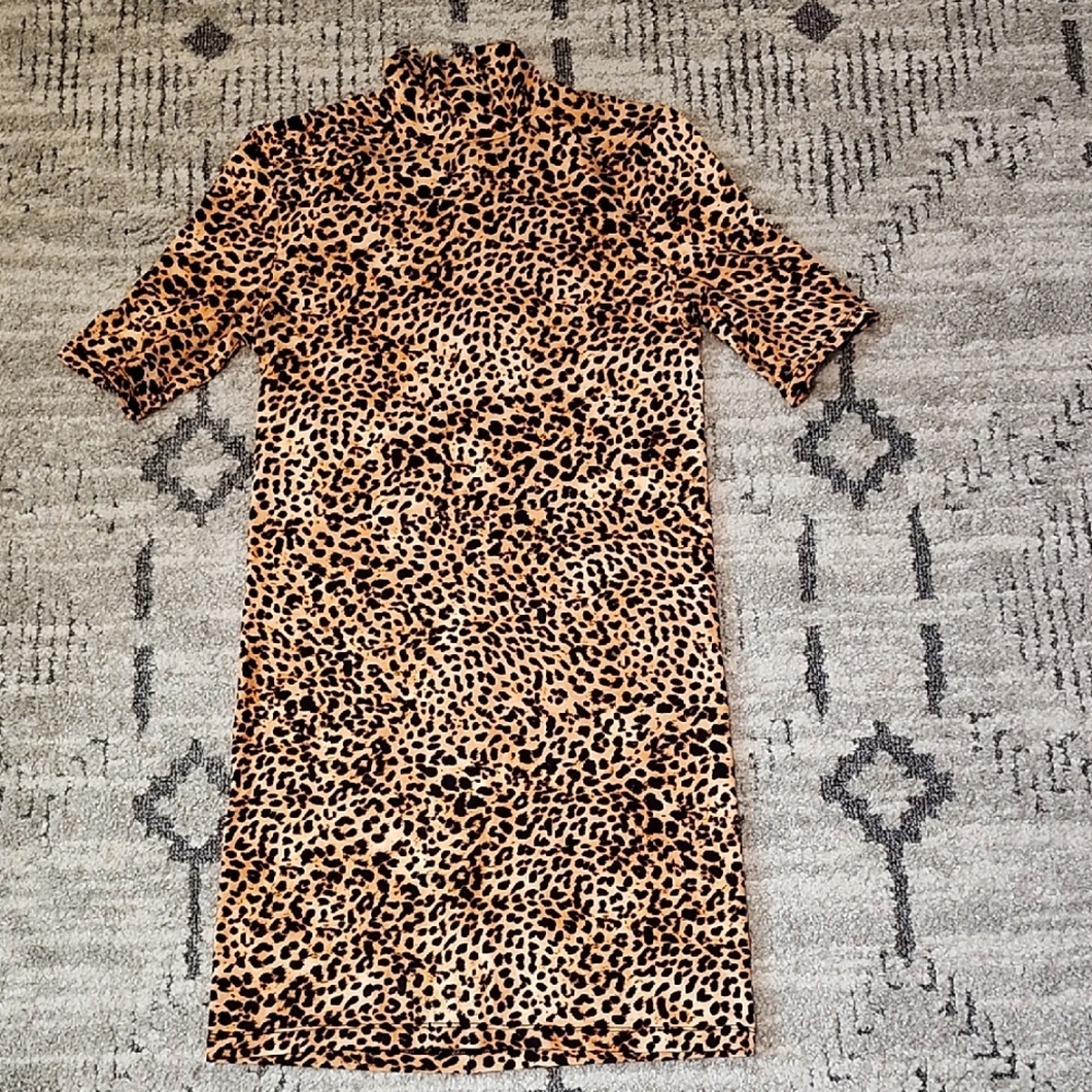 Enza Cost Leopard Mock Neck Mini Dress Size S
